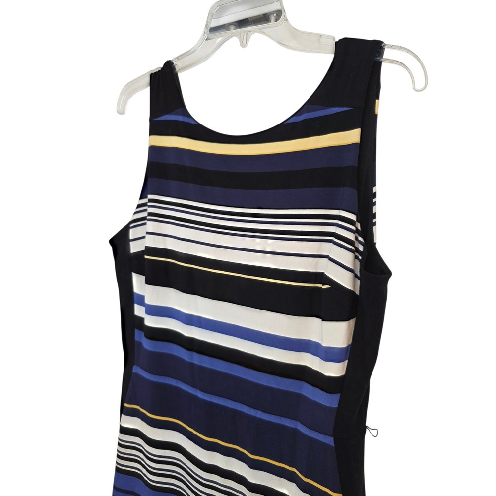 WHBM Striped Sheath Dress Blue Black White Yellow Sleeveless Petite 12P - Picture 10 of 13